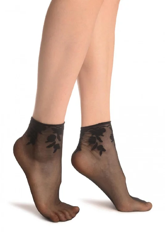 Women's knee - high socks with lace trimBlack Chrysanthemum Flowers With Comfortable Top Ankle High Sock Women's knee - high socks with lace trimBlack Chrysanthemum Flowers With Comfortable Top Ankle High Sock