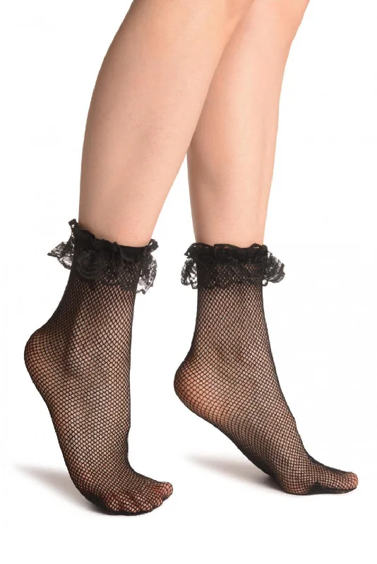Women's nylon - reinforced socks for durabilityBlack Fishnet With Lace Ruffles Ankle High Socks Women's nylon - reinforced socks for durabilityBlack Fishnet With Lace Ruffles Ankle High Socks