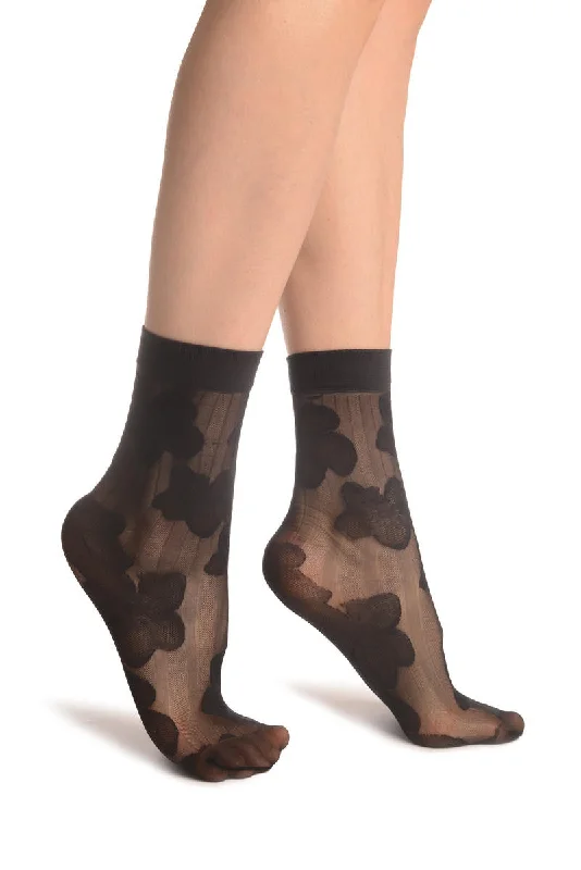 Women's ribbed knee - high socks for a classic lookBlack Flower & Stripes Ankle High Socks Women's ribbed knee - high socks for a classic lookBlack Flower & Stripes Ankle High Socks