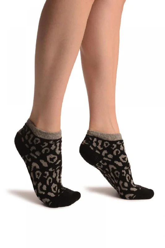 Women's satin - trimmed socks for a touch of eleganceBlack Leopard Angora Footies Socks Women's satin - trimmed socks for a touch of eleganceBlack Leopard Angora Footies Socks