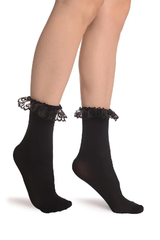 Women's sheer over - the - knee socks for a sexy appealBlack Opaque With Black Lace Ankle Hight Socks 60 Den Women's sheer over - the - knee socks for a sexy appealBlack Opaque With Black Lace Ankle Hight Socks 60 Den