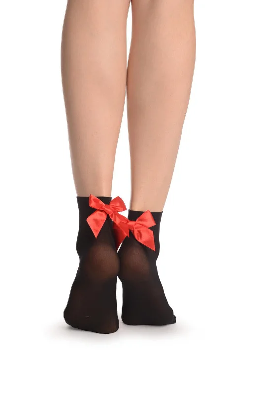 Women's anti - odor socks for long - day freshnessBlack Opaque With Red Satin Bow Ankle High Socks 60 Den Women's anti - odor socks for long - day freshnessBlack Opaque With Red Satin Bow Ankle High Socks 60 Den