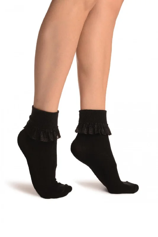 Women's knee - high socks with lace trimBlack With Black Lace Trim Ankle High Socks