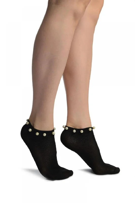 Women's microfiber socks for a lightweight optionBlack With Black Lurex & Pearls Footsies Socks Women's microfiber socks for a lightweight optionBlack With Black Lurex & Pearls Footsies Socks