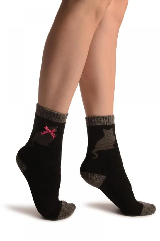 Women's knee - high socks with lace trimBlack With Cute Cat & Satin Bow Angora Ankle High Socks Women's knee - high socks with lace trimBlack With Cute Cat & Satin Bow Angora Ankle High Socks