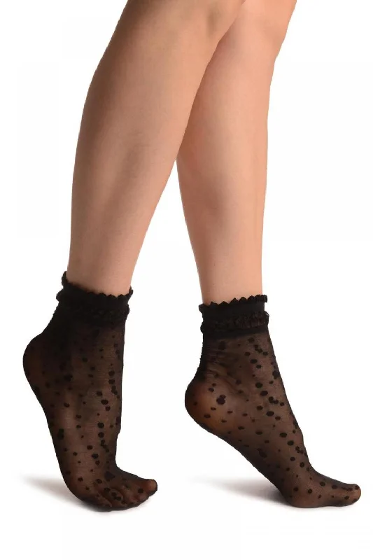 Women's moisture - wicking socks for sportsBlack With Little Dots And Silky Comfort Top Ankle High Socks Women's moisture - wicking socks for sportsBlack With Little Dots And Silky Comfort Top Ankle High Socks