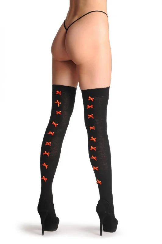 Women's satin - trimmed socks for a touch of eleganceBlack With Orange Satin Bows At The Back Women's satin - trimmed socks for a touch of eleganceBlack With Orange Satin Bows At The Back