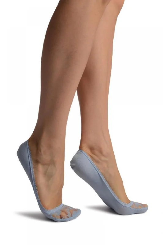 Women's crew socks with a polka - dot printBlue Cotton With Floral Lace Front Footies Women's crew socks with a polka - dot printBlue Cotton With Floral Lace Front Footies