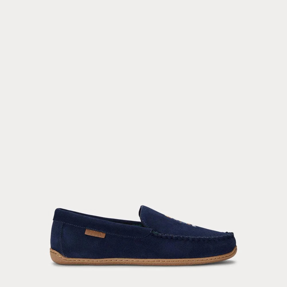 Women's non - slip socks for safetyBRENAN Mens Moccasin Slippers Navy Suede