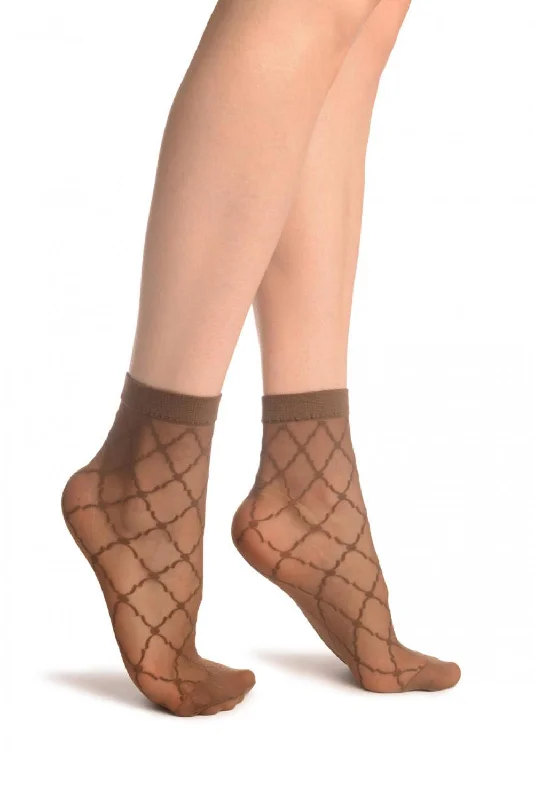 Women's hypoallergenic socks for sensitive skinBrown Dimonds & Dots Ankle High Socks