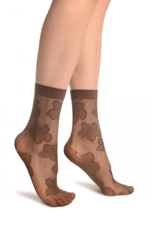 Women's hypoallergenic socks for sensitive skinBrown Flower & Stripes Ankle High Socks Women's hypoallergenic socks for sensitive skinBrown Flower & Stripes Ankle High Socks
