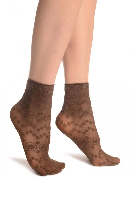 Women's nylon - reinforced socks for durabilityBrown Water Lilly With Comfortable Top Ankle High Socks Women's nylon - reinforced socks for durabilityBrown Water Lilly With Comfortable Top Ankle High Socks
