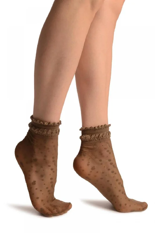 Women's cable - knit ankle socks for a cozy styleBrown With Little Dots And Silky Comfort Top Ankle High Socks Women's cable - knit ankle socks for a cozy styleBrown With Little Dots And Silky Comfort Top Ankle High Socks