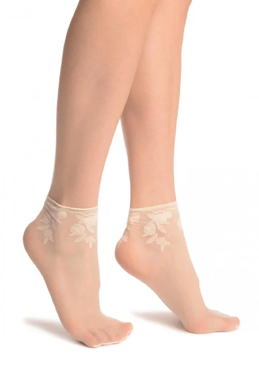 Women's cushioned sole socks for shock absorptionCream Chrysanthemum Flowers With Comfortable Top Ankle High Sock Women's cushioned sole socks for shock absorptionCream Chrysanthemum Flowers With Comfortable Top Ankle High Sock