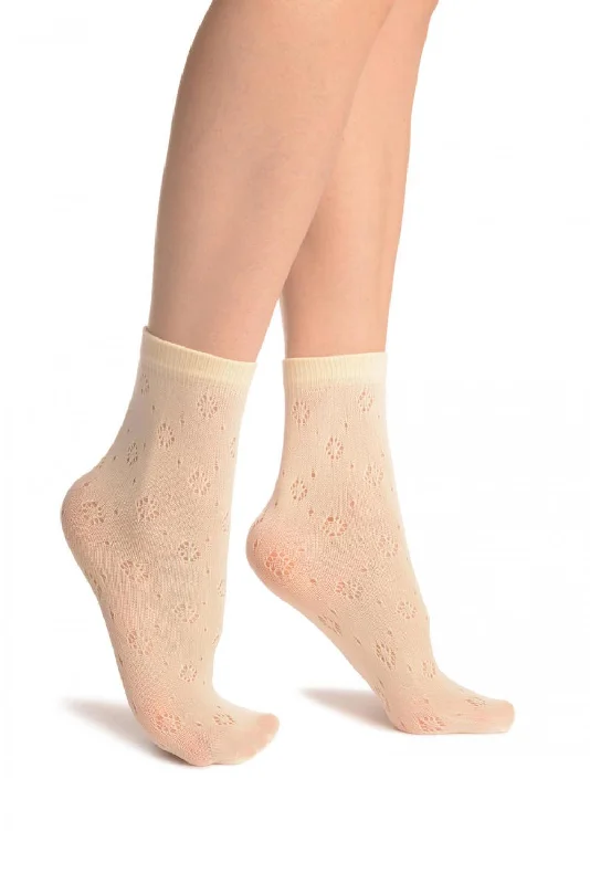 Women's bamboo fiber socks for eco - friendlinessCream Crochet Rombs Ankle High Socks Women's bamboo fiber socks for eco - friendlinessCream Crochet Rombs Ankle High Socks