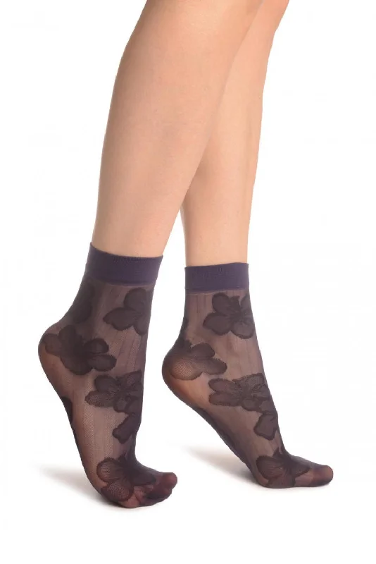 Women's thigh - high socks in a fishnet patternDark Purple Flower & Stripes Ankle High Socks Women's thigh - high socks in a fishnet patternDark Purple Flower & Stripes Ankle High Socks