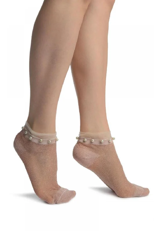 Women's hypoallergenic socks for sensitive skinDust Pink With Lurex, Pearls & Frills Top Footsies Socks Women's hypoallergenic socks for sensitive skinDust Pink With Lurex, Pearls & Frills Top Footsies Socks