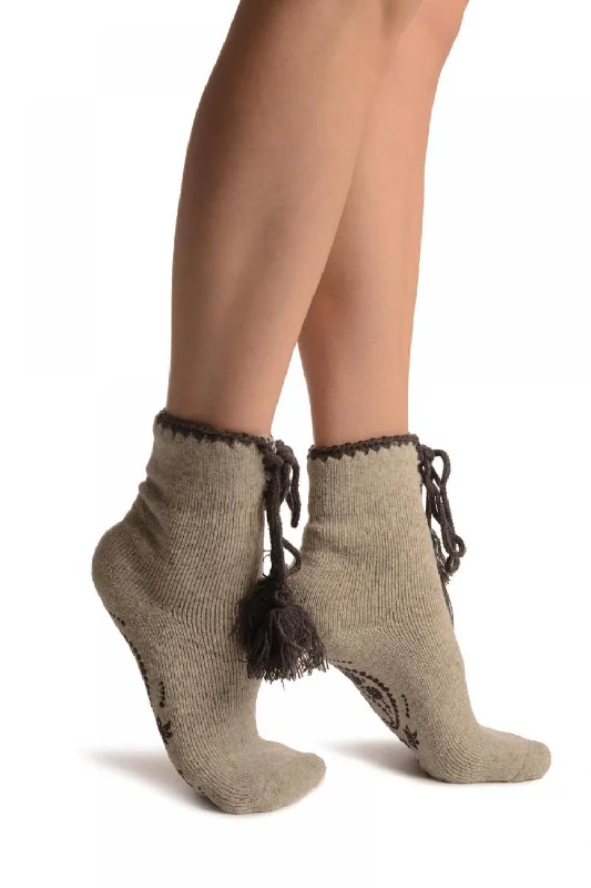 Women's over - the - calf socks with a stripe designGrey Lace Up With Silicon Grip Angora Ankle High Socks Women's over - the - calf socks with a stripe designGrey Lace Up With Silicon Grip Angora Ankle High Socks