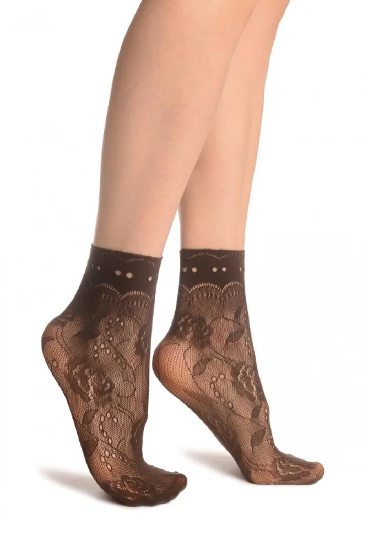 Women's crew socks with a polka - dot printGrey Roses Lace With Comfort Top Ankle High Socks Women's crew socks with a polka - dot printGrey Roses Lace With Comfort Top Ankle High Socks