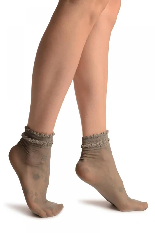 Women's non - slip socks for safetyGrey With Roses And Silky Comfort Top Ankle High Socks Women's non - slip socks for safetyGrey With Roses And Silky Comfort Top Ankle High Socks