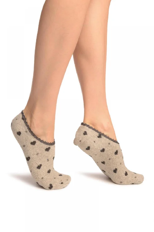 Women's knee - high socks with lace trimHearts On Grey With Lace Trim Angora Footies Socks Women's knee - high socks with lace trimHearts On Grey With Lace Trim Angora Footies Socks