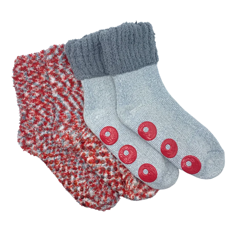 Women's over - the - calf socks with a stripe designHO HO HO Holiday Slipper Socks with Grippers 2 Pack Women's over - the - calf socks with a stripe designHO HO HO Holiday Slipper Socks with Grippers 2 Pack