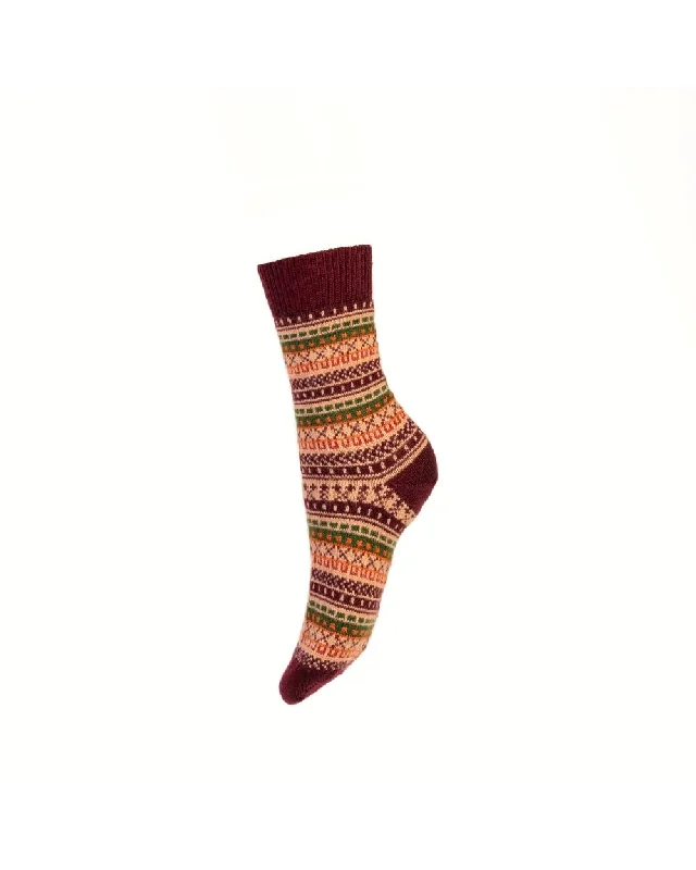 Women's over - the - calf socks with a stripe designLadies Fair Isle Short Socks - Mulberry Women's over - the - calf socks with a stripe designLadies Fair Isle Short Socks - Mulberry