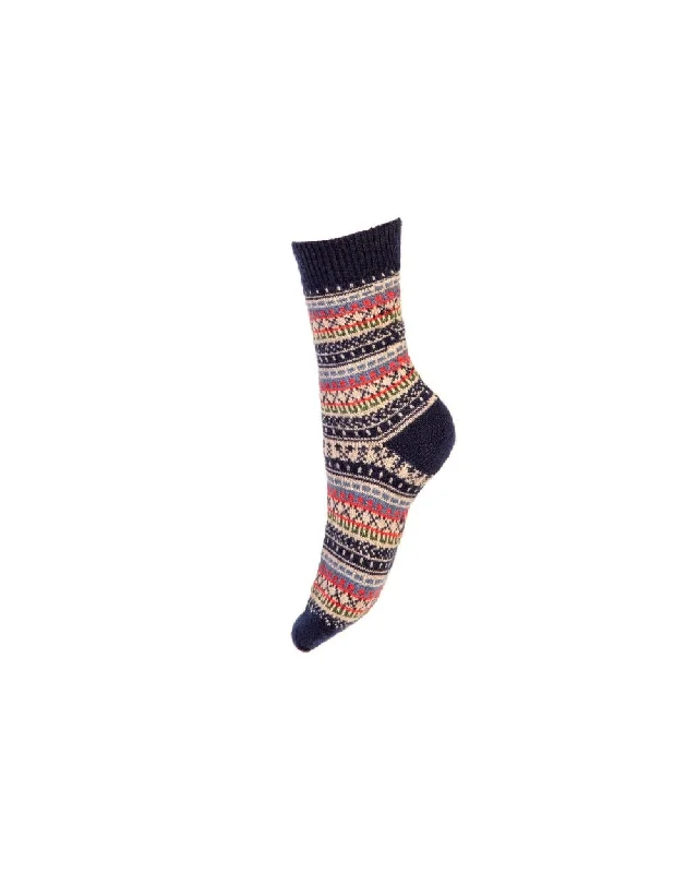 Women's cable - knit ankle socks for a cozy styleLadies Fair Isle Short Socks - Navy Women's cable - knit ankle socks for a cozy styleLadies Fair Isle Short Socks - Navy
