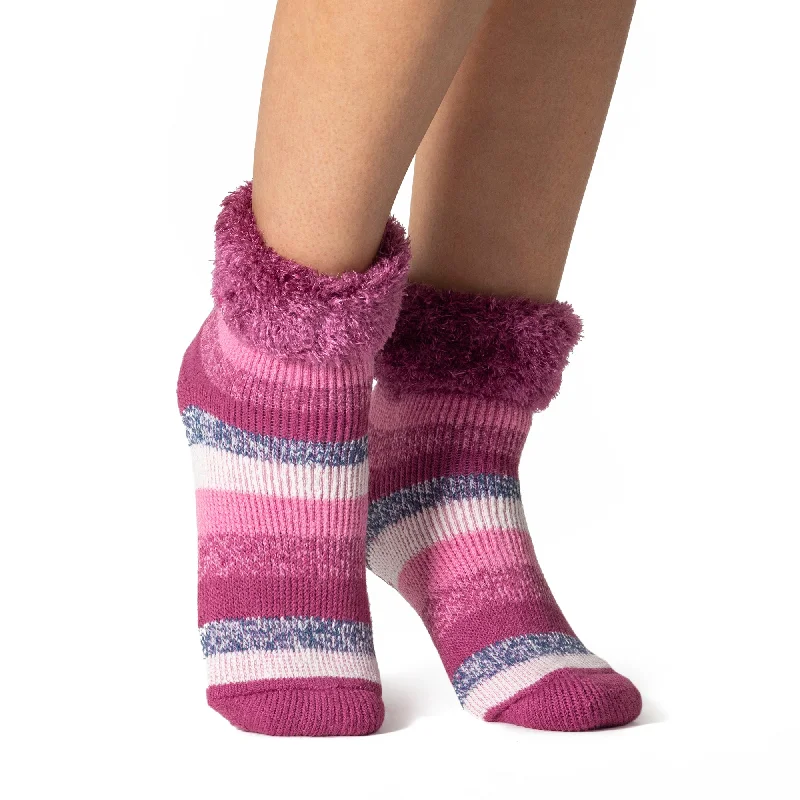 Women's ribbed knee - high socks for a classic lookLadies Original Heathfield Lounge Socks with Turnover Top - Pink Stripe Women's ribbed knee - high socks for a classic lookLadies Original Heathfield Lounge Socks with Turnover Top - Pink Stripe