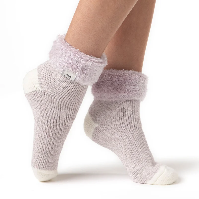 Women's satin - trimmed socks for a touch of eleganceLadies Original Sleep Socks with Turnover Feather Top - Mauve & Cream Women's satin - trimmed socks for a touch of eleganceLadies Original Sleep Socks with Turnover Feather Top - Mauve & Cream