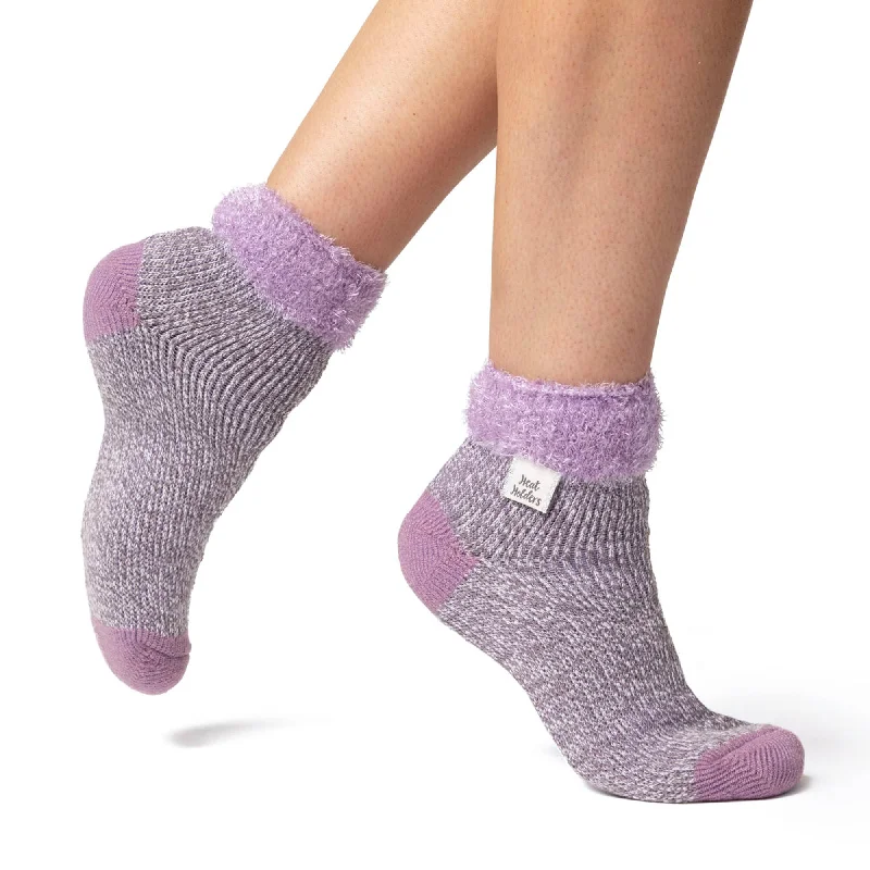 Women's crew socks with a polka - dot printLadies Original Sleep Socks with Feather Top - Lilac & Grey