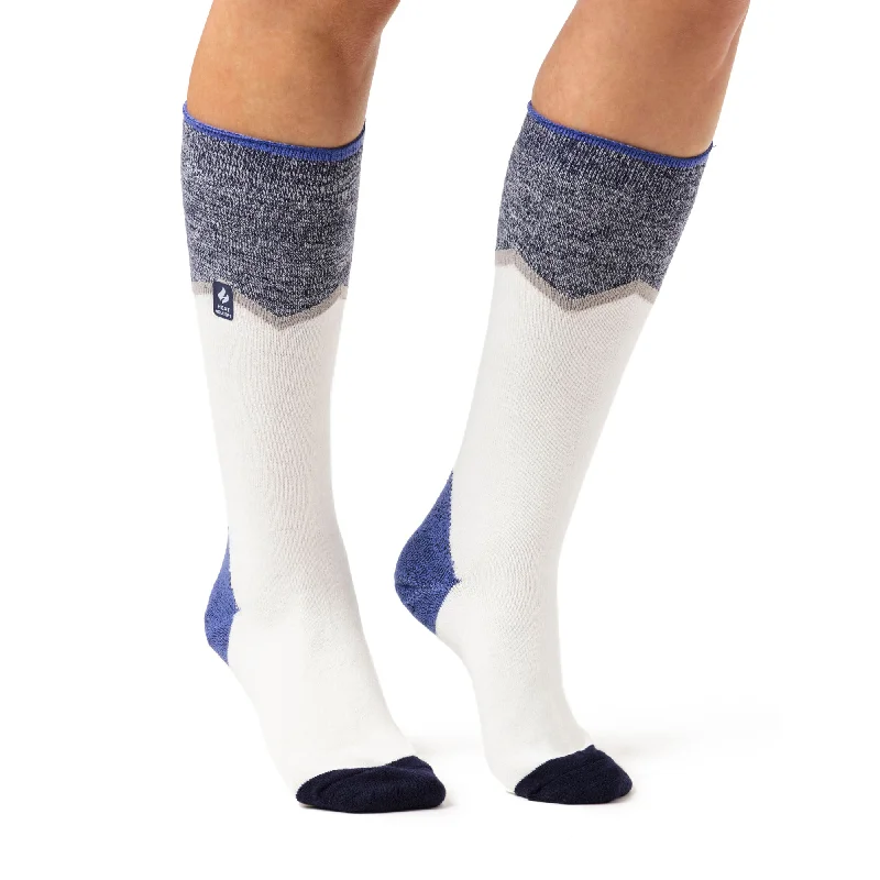 Women's thigh - high socks in a fishnet patternLadies Ultra Lite Long Ski & Snow Sports Socks - Cream & Blue Zig Zag Women's thigh - high socks in a fishnet patternLadies Ultra Lite Long Ski & Snow Sports Socks - Cream & Blue Zig Zag