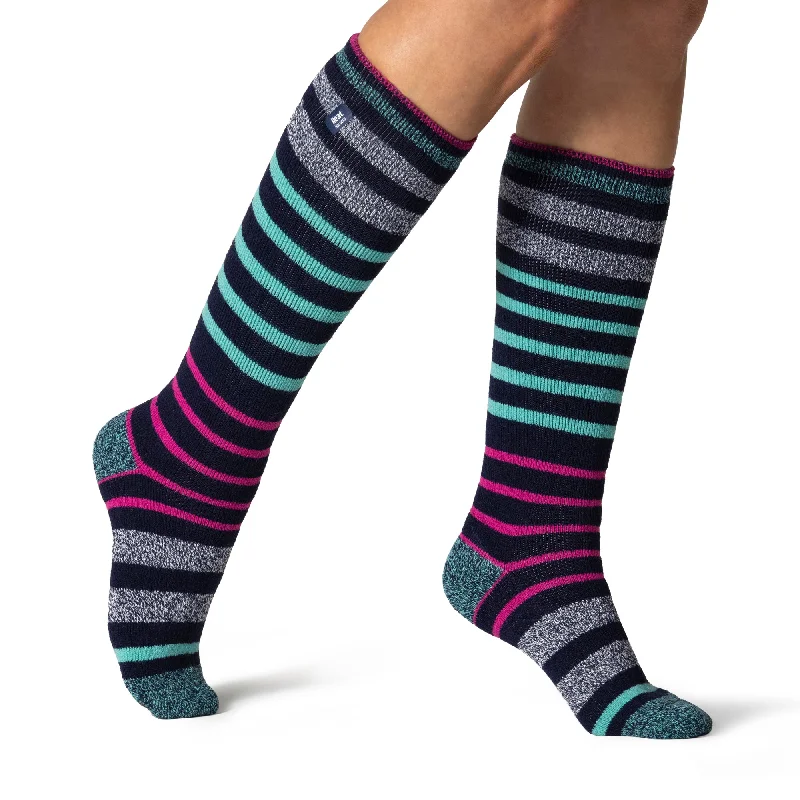 Women's no - show socks with a floral motifLadies Lite Stripe Long Socks - Broughton Women's no - show socks with a floral motifLadies Lite Stripe Long Socks - Broughton