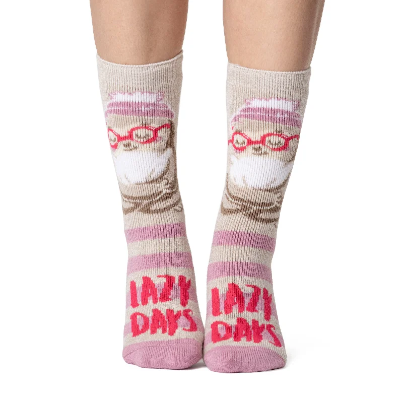 Women's cable - knit ankle socks for a cozy styleLadies Lite Fun Feet Novelty Thermal Socks - Lazy Days Women's cable - knit ankle socks for a cozy styleLadies Lite Fun Feet Novelty Thermal Socks - Lazy Days