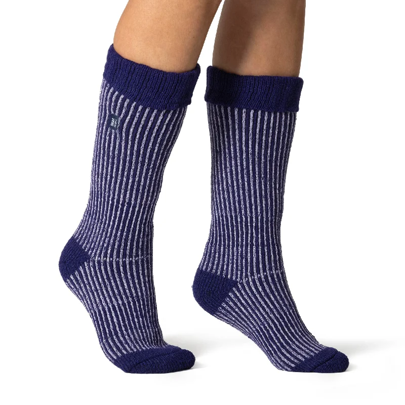 Women's thermal socks for cold weatherLadies Original Begonia Long Boot Socks With Turnover Top - Navy & Wisteria Women's thermal socks for cold weatherLadies Original Begonia Long Boot Socks With Turnover Top - Navy & Wisteria