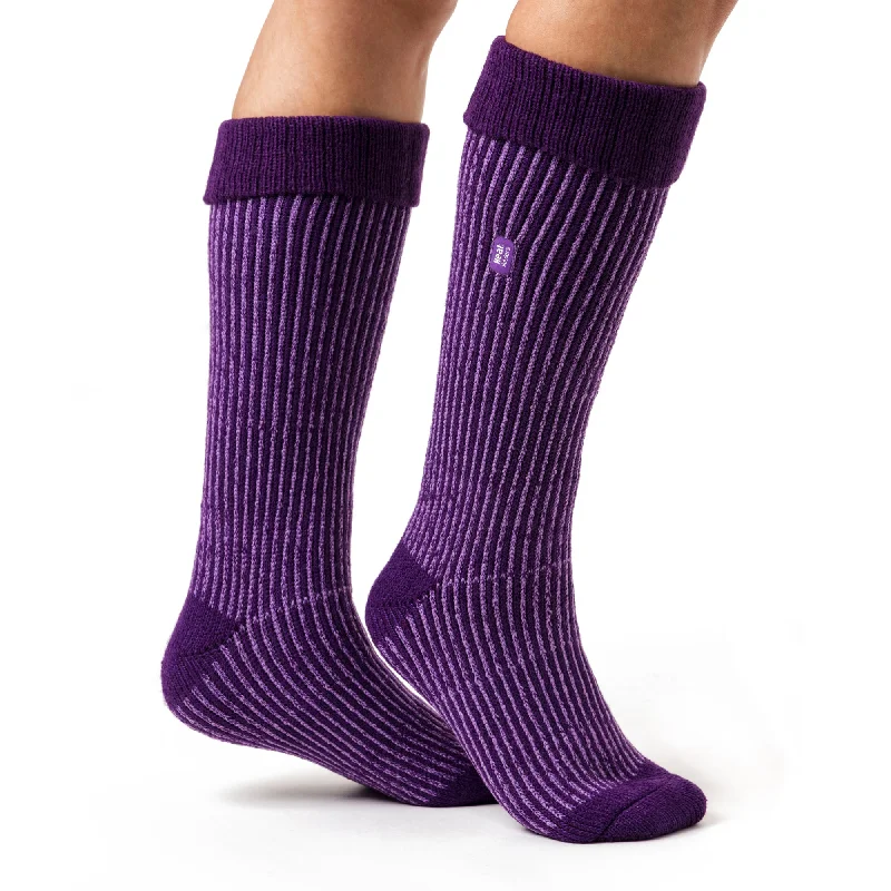 Women's satin - trimmed socks for a touch of eleganceLadies Original Begonia Long Boot Socks With Turnover Top - Purple Women's satin - trimmed socks for a touch of eleganceLadies Original Begonia Long Boot Socks With Turnover Top - Purple