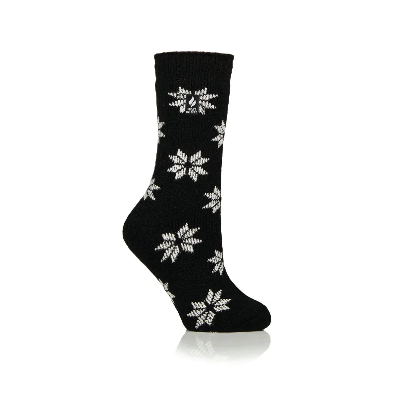 Women's cushioned sole socks for shock absorptionLadies Original Jacquard Socks - Black Snowflake Women's cushioned sole socks for shock absorptionLadies Original Jacquard Socks - Black Snowflake