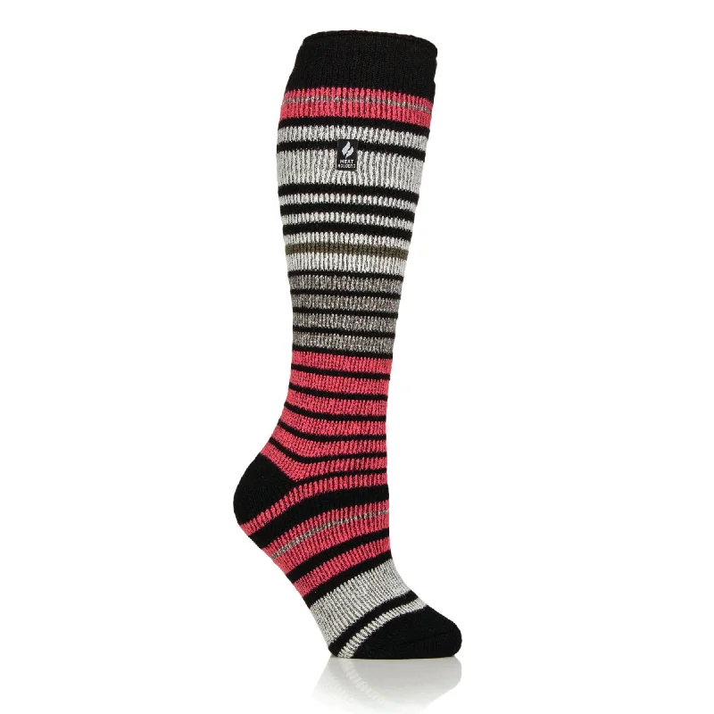 Women's no - show socks with a floral motifLadies Original Long Ski & Snow Sports Fine Stripe Socks - Black & Coral Pink Women's no - show socks with a floral motifLadies Original Long Ski & Snow Sports Fine Stripe Socks - Black & Coral Pink