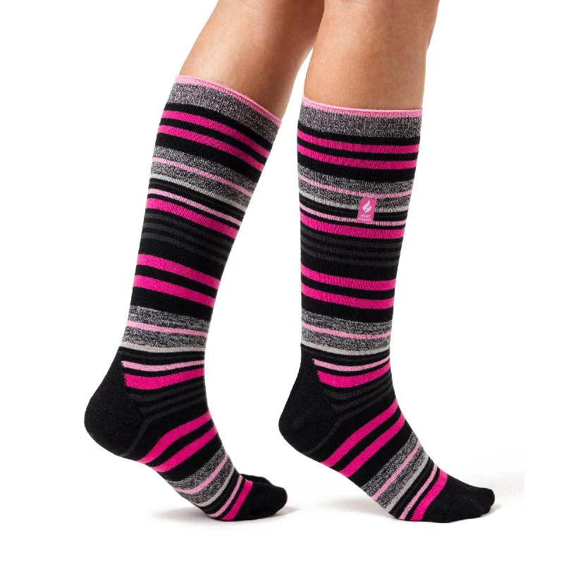 Women's leather - look socks for an edgy styleLadies Ultra Lite Long Ski & Snow Sports Socks - Black & Pink Stripe Women's leather - look socks for an edgy styleLadies Ultra Lite Long Ski & Snow Sports Socks - Black & Pink Stripe