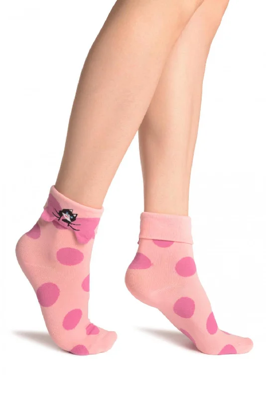 Women's knee - high socks with lace trimLarge Polka Dot With Flip Bow & Kitty Pink Ankle High Cocks Women's knee - high socks with lace trimLarge Polka Dot With Flip Bow & Kitty Pink Ankle High Cocks