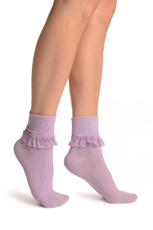 Women's over - the - calf socks with a stripe designLilac With Lilac Lace Trim Ankle High Socks Women's over - the - calf socks with a stripe designLilac With Lilac Lace Trim Ankle High Socks