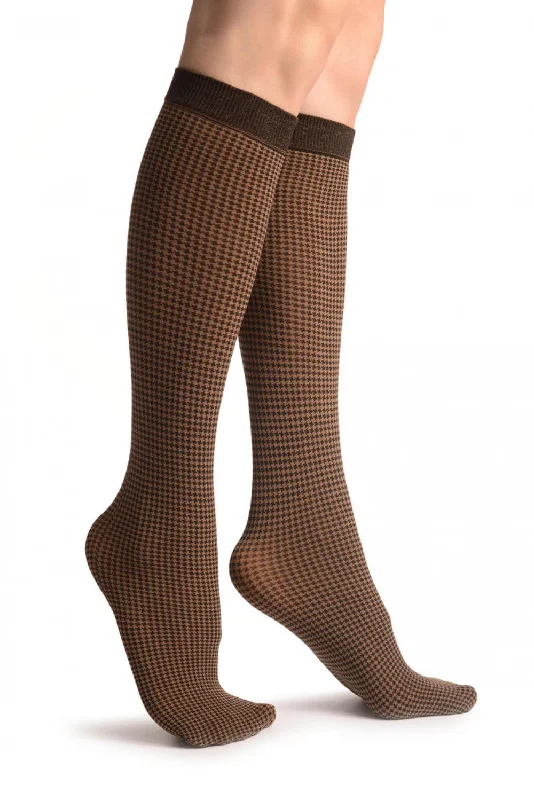 Women's silk - lined socks for a luxurious feelMocha & Black Dogtooth Socks Knee High Women's silk - lined socks for a luxurious feelMocha & Black Dogtooth Socks Knee High
