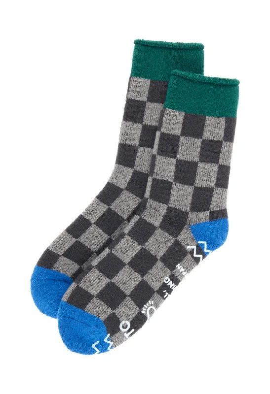 Women's arch - support socks for better comfortROTOTO Pile Room Checkerboard Socks - Charcoal / Dark Green / Blue Women's arch - support socks for better comfortROTOTO Pile Room Checkerboard Socks - Charcoal / Dark Green / Blue