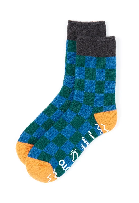 Women's satin - trimmed socks for a touch of eleganceROTOTO Pile Room Checkerboard Socks - Blue / Charcoal / Light Orange Women's satin - trimmed socks for a touch of eleganceROTOTO Pile Room Checkerboard Socks - Blue / Charcoal / Light Orange