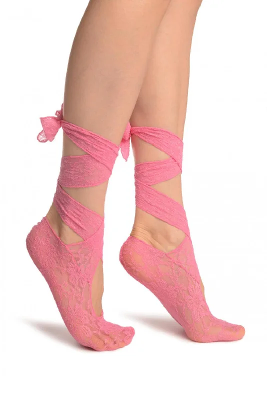 Women's leather - look socks for an edgy stylePink Stretch Lace Ballet Pointe Footies Women's leather - look socks for an edgy stylePink Stretch Lace Ballet Pointe Footies