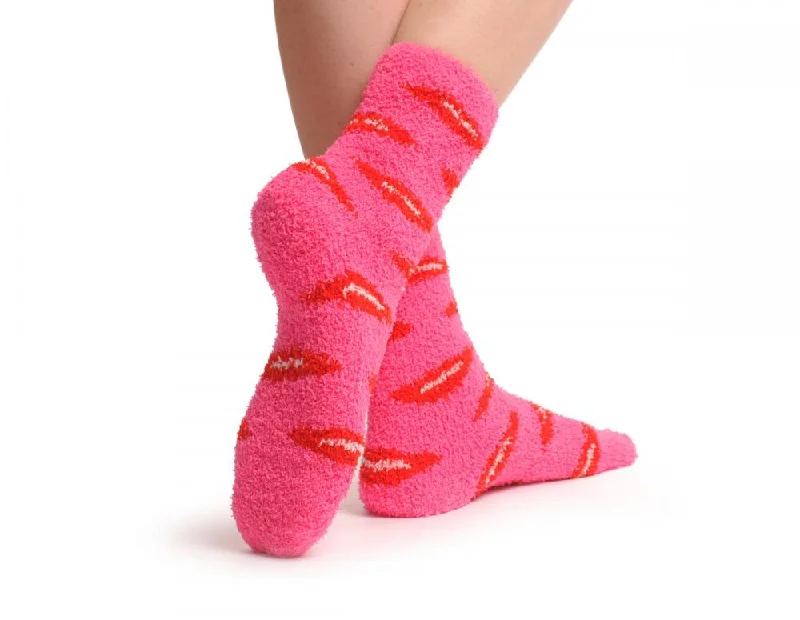 Women's silk - lined socks for a luxurious feelPink With Red Lips Luxury Soft Feather Touch Bed Lounge Socks Women's silk - lined socks for a luxurious feelPink With Red Lips Luxury Soft Feather Touch Bed Lounge Socks