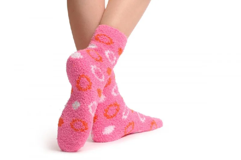 Women's cable - knit ankle socks for a cozy stylePink With White & Red Circles Luxury Soft Feather Touch Bed Lounge Socks Women's cable - knit ankle socks for a cozy stylePink With White & Red Circles Luxury Soft Feather Touch Bed Lounge Socks