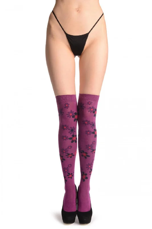 Women's bamboo fiber socks for eco - friendlinessPurple & Black Flowers On Purple