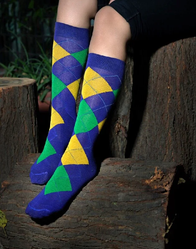 Women's cashmere - blend socks for extra softnessPurple Green Gold Golf Harlequin Print Socks Women's cashmere - blend socks for extra softnessPurple Green Gold Golf Harlequin Print Socks
