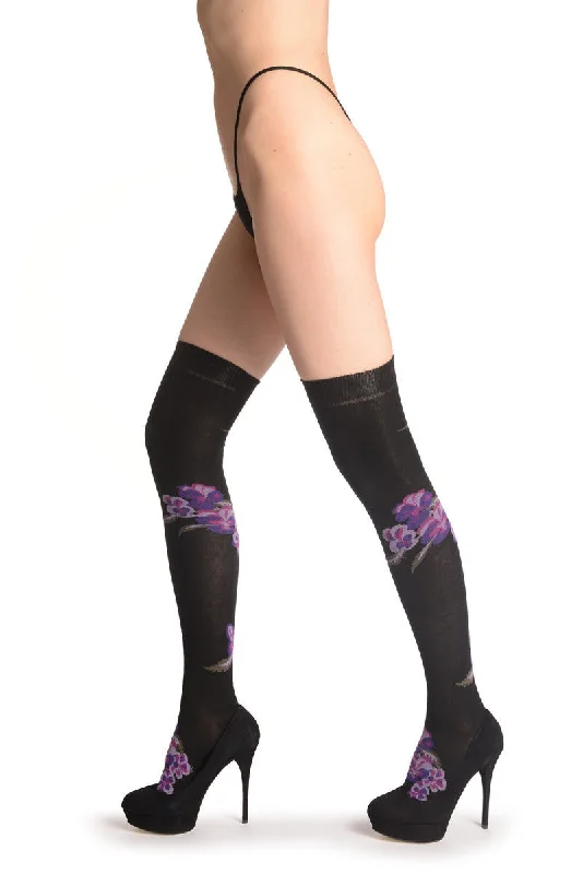 Women's arch - support socks for better comfortPurple Viola Flowers On Black